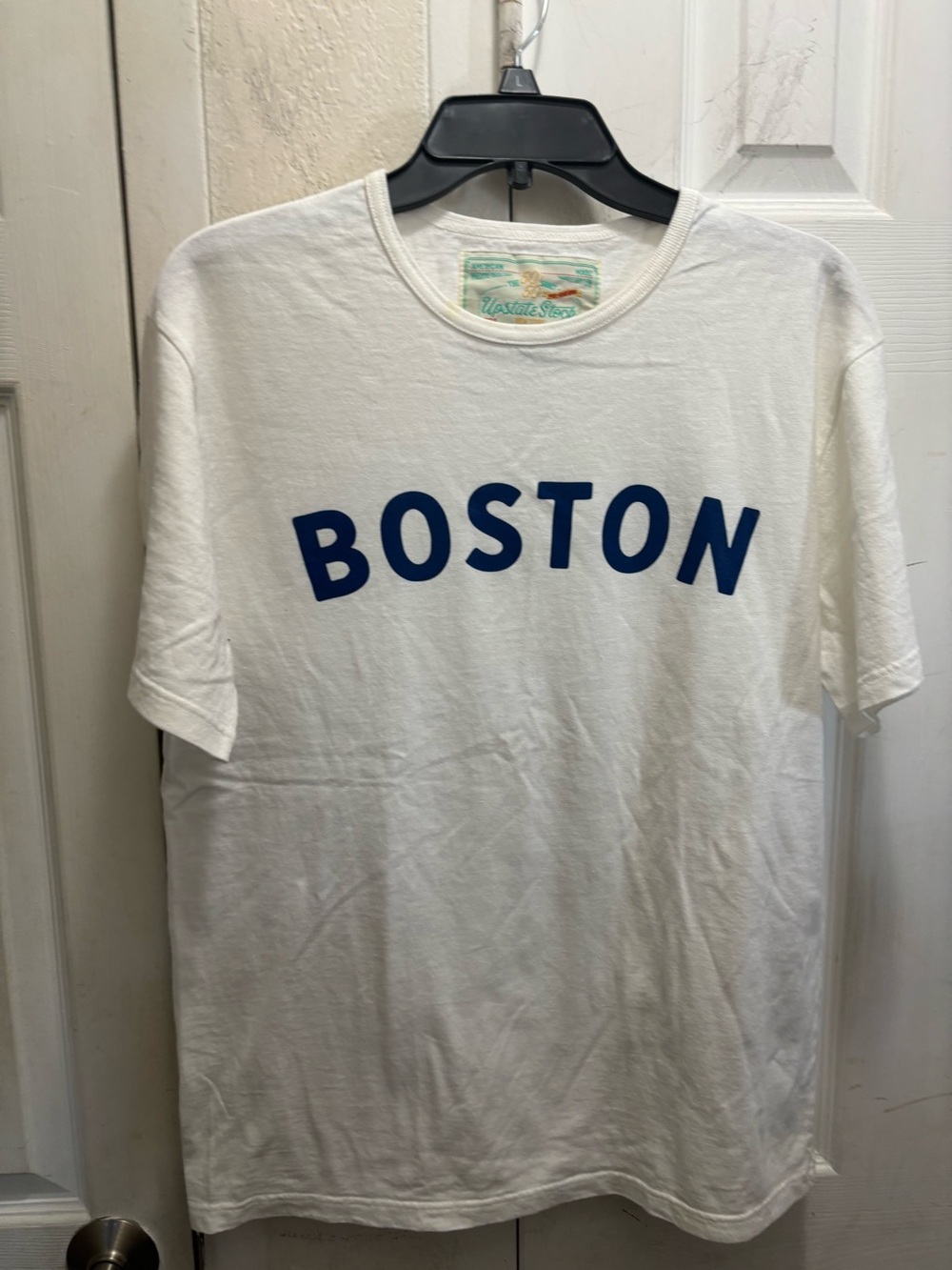 STATE White Short Sleeve Tee with Navy 'BOSTON' Graphic